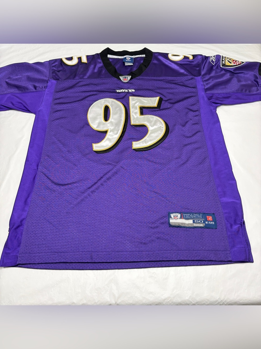 Baltimore Ravens Jarret Johnson #95 Purple Reebok Jersey Men’s 50 XL